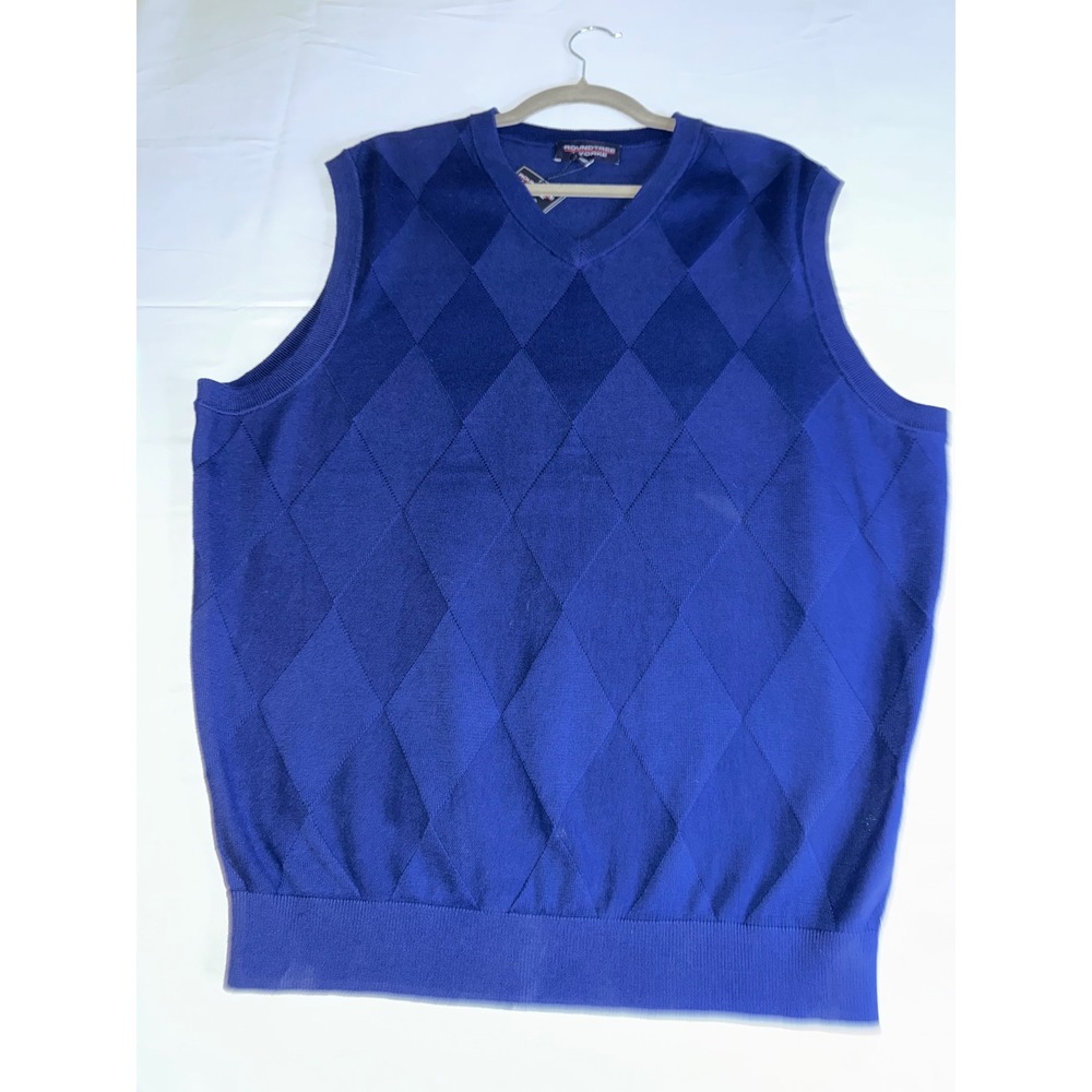 Roundtree & Yorke Mens Royal Blue Argyle V-Neck Cotton Sweater Vest Large